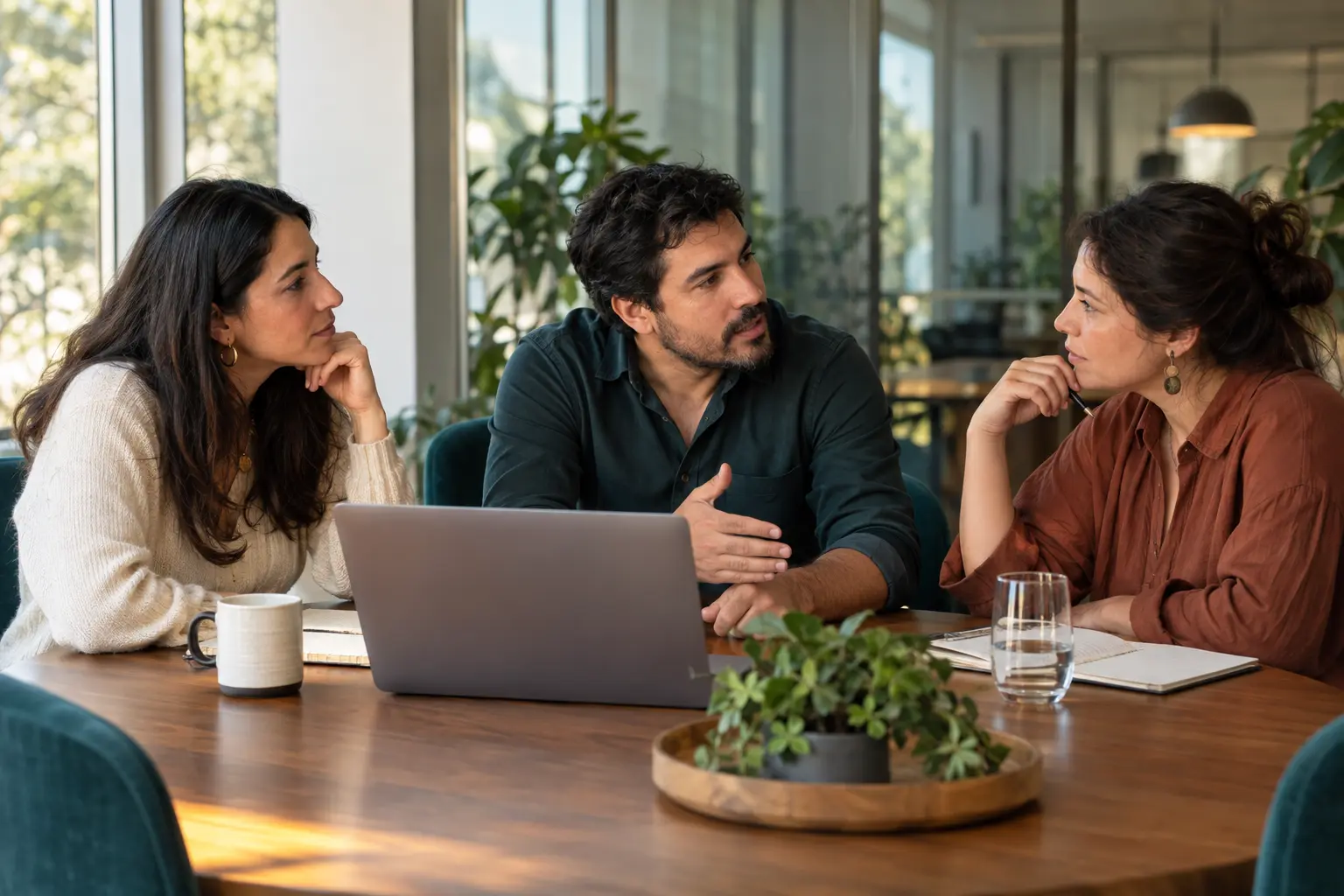 Escena ilustrativa de un equipo que analiza decisiones en una reunión de trabajo